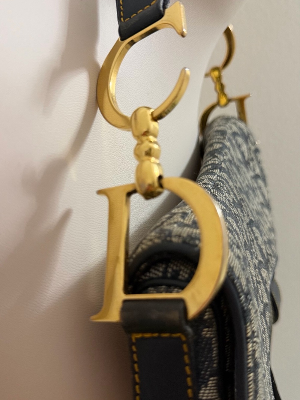 Dior Blue and Cream Saddle Bag with Gold D Charm - Picture 4 of 6